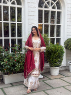 Teeya Creation White Color Chinnon Silk Embroidery Work Fully Stitched Pakistani Suit | Grocsy