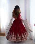 Teeya Creation Maroon Color Heavy Georgette Embroidery Work Fully Stitched Gown | Grocsy