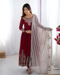 Teeya Creation Maroon Color Heavy Georgette Embroidery Work Fully Stitched Gown | Grocsy