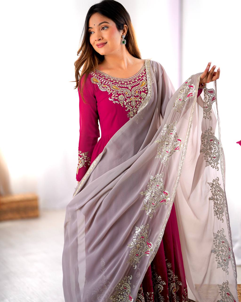 Teeya Creation Rani Color Heavy Georgette Embroidery Work Fully Stitched Gown | Grocsy