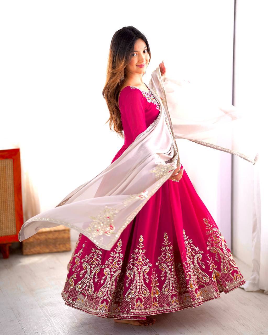 Teeya Creation Rani Color Heavy Georgette Embroidery Work Fully Stitched Gown | Grocsy