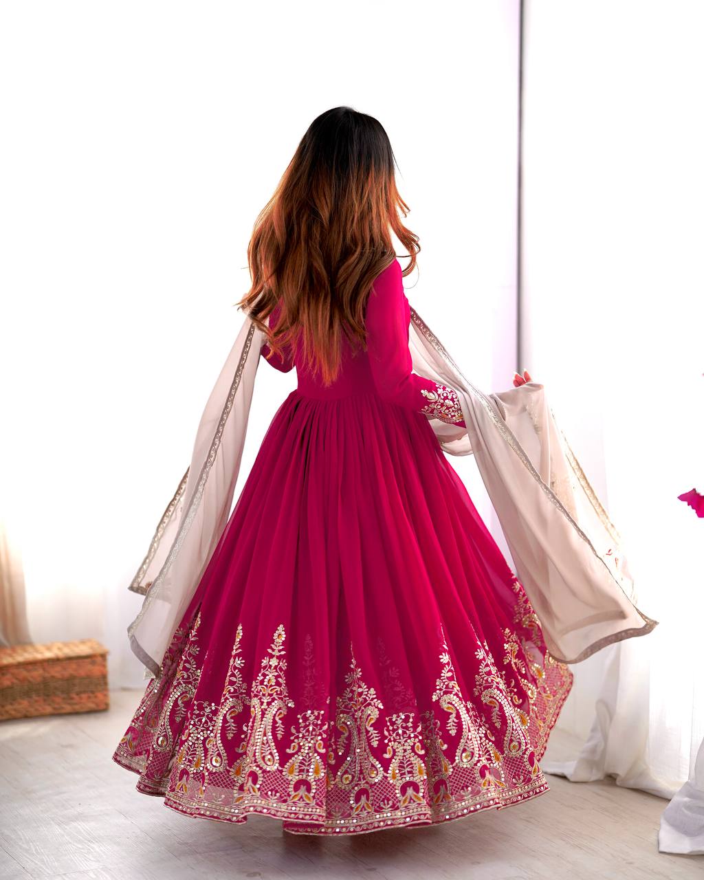 Teeya Creation Rani Color Heavy Georgette Embroidery Work Fully Stitched Gown | Grocsy