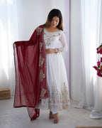 Teeya Creation White Color Heavy Georgette Embroidery Work Fully Stitched Gown | Grocsy
