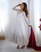 Teeya Creation White Color Heavy Georgette Embroidery Work Fully Stitched Gown | Grocsy