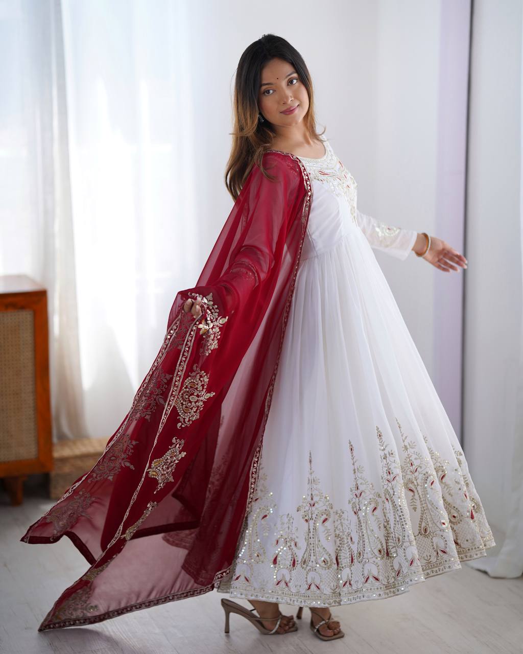 Teeya Creation White Color Heavy Georgette Embroidery Work Fully Stitched Gown | Grocsy