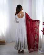 Teeya Creation White Color Heavy Georgette Embroidery Work Fully Stitched Gown | Grocsy