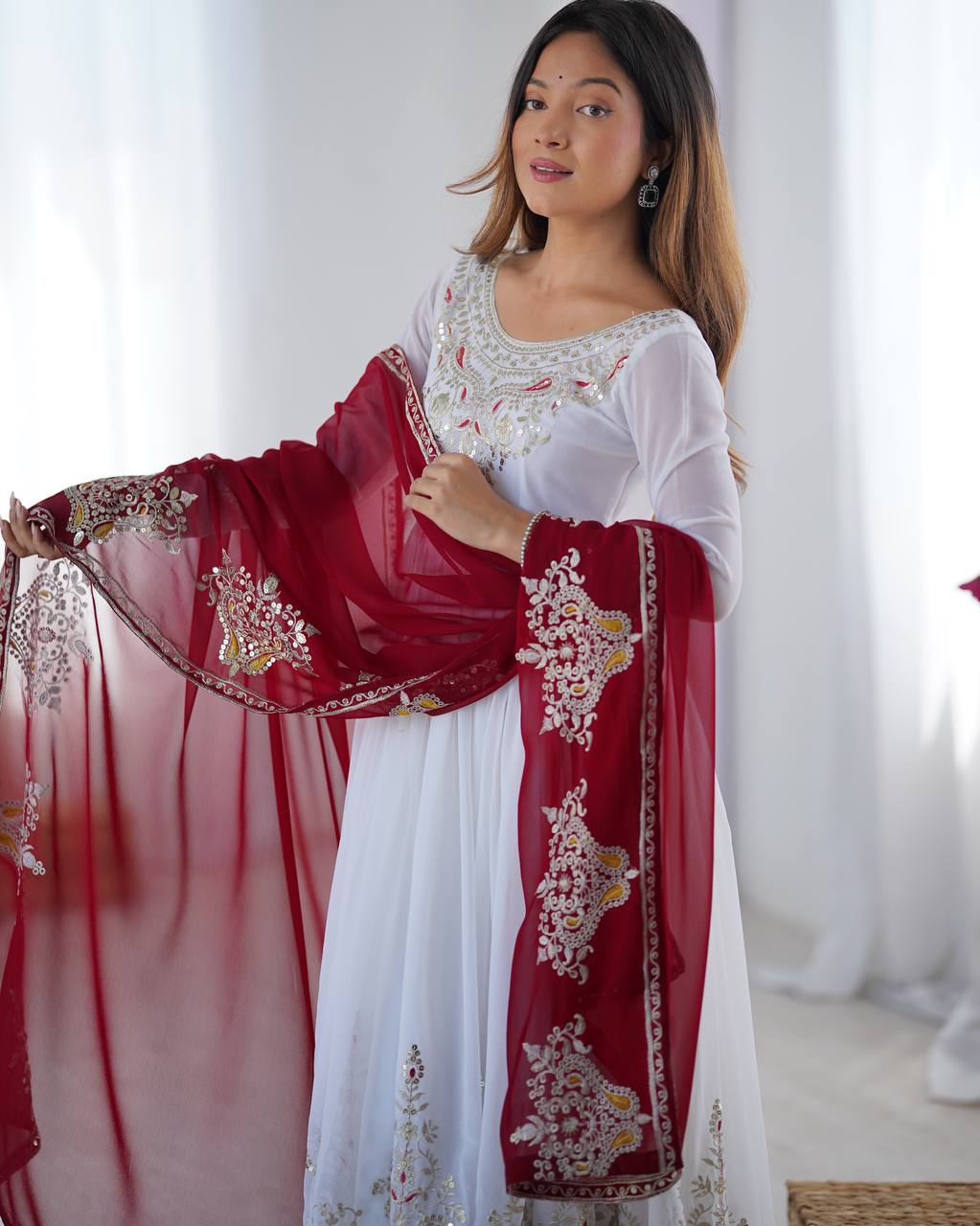 Teeya Creation White Color Heavy Georgette Embroidery Work Fully Stitched Gown | Grocsy