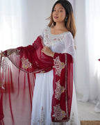 Teeya Creation White Color Heavy Georgette Embroidery Work Fully Stitched Gown | Grocsy