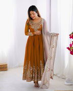 Teeya Creation Yellow Color Heavy Georgette Embroidery Work Fully Stitched Gown | Grocsy