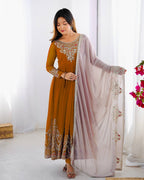 Teeya Creation Yellow Color Heavy Georgette Embroidery Work Fully Stitched Gown | Grocsy
