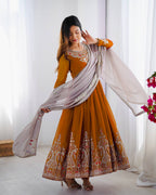 Teeya Creation Yellow Color Heavy Georgette Embroidery Work Fully Stitched Gown | Grocsy