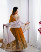 Teeya Creation Yellow Color Heavy Georgette Embroidery Work Fully Stitched Gown | Grocsy