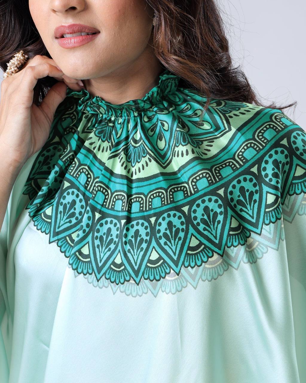 Teeya Creation Pista Color Japan Satin Silk Digital Print Ready To Wear Saree | Grocsy