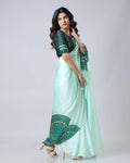 Teeya Creation Pista Color Japan Satin Silk Digital Print Ready To Wear Saree | Grocsy