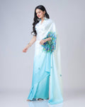Teeya Creation Sky Color Japan Satin Silk Digital Print Ready To Wear Saree | Grocsy
