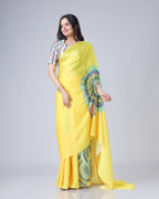 Teeya Creation Yellow Color Japan Satin Silk Digital Print Ready To Wear Saree | Grocsy