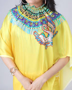 Teeya Creation Yellow Color Japan Satin Silk Digital Print Ready To Wear Saree | Grocsy