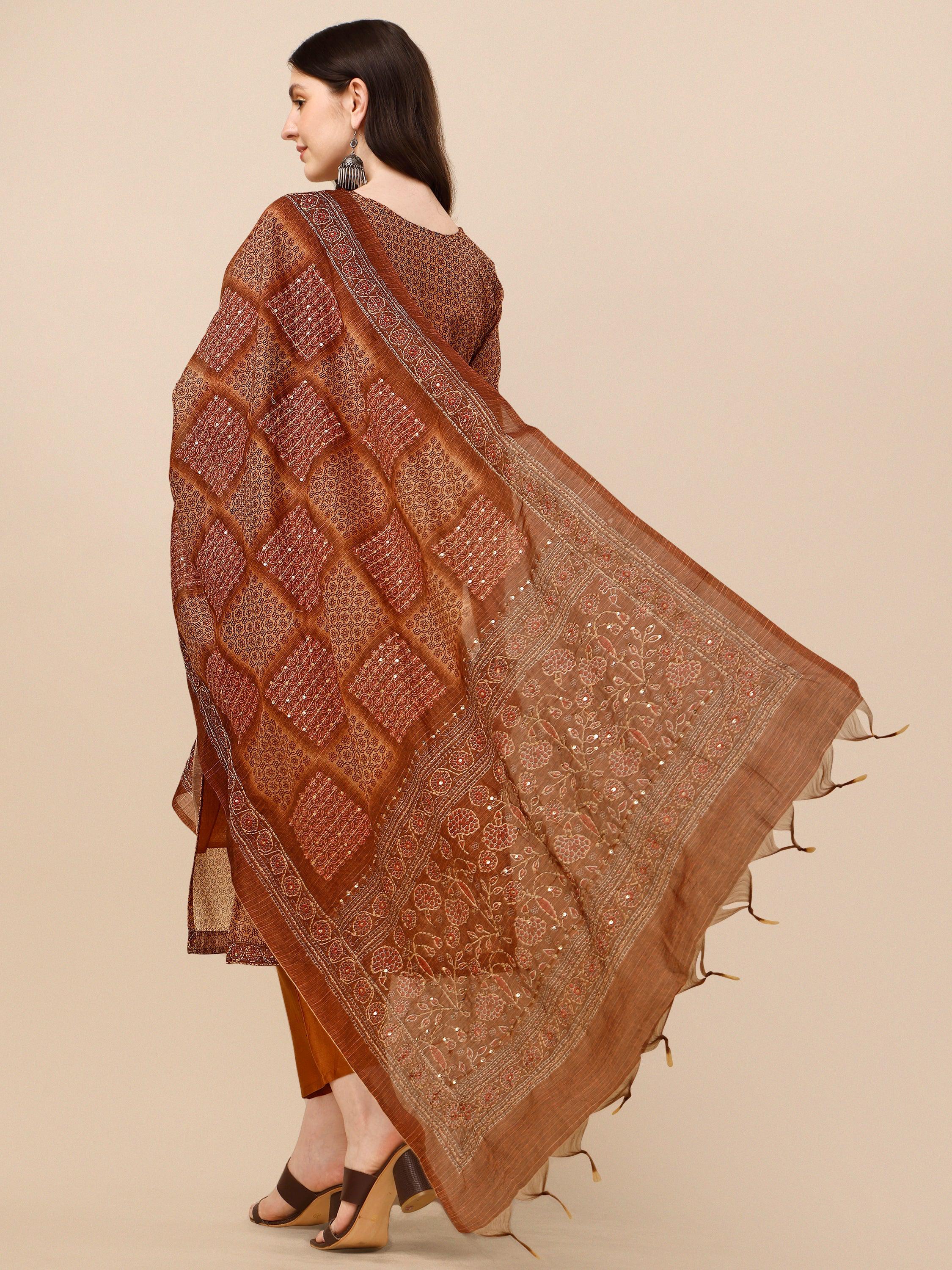 Floral Printed Kurta With Pant And Dupatta Set, Multicolor - Hiral Fashion | Grocsy