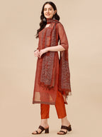 Printed Kurta With Pant And Dupatta Set, Multicolor - Hiral Fashion | Grocsy