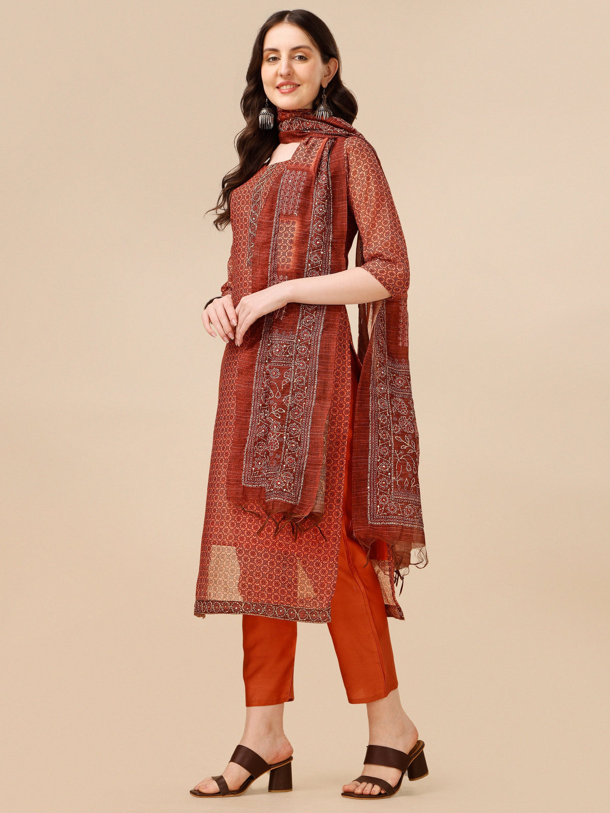 Printed Kurta With Pant And Dupatta Set, Multicolor - Hiral Fashion | Grocsy