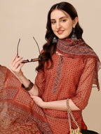 Printed Kurta With Pant And Dupatta Set, Multicolor - Hiral Fashion | Grocsy