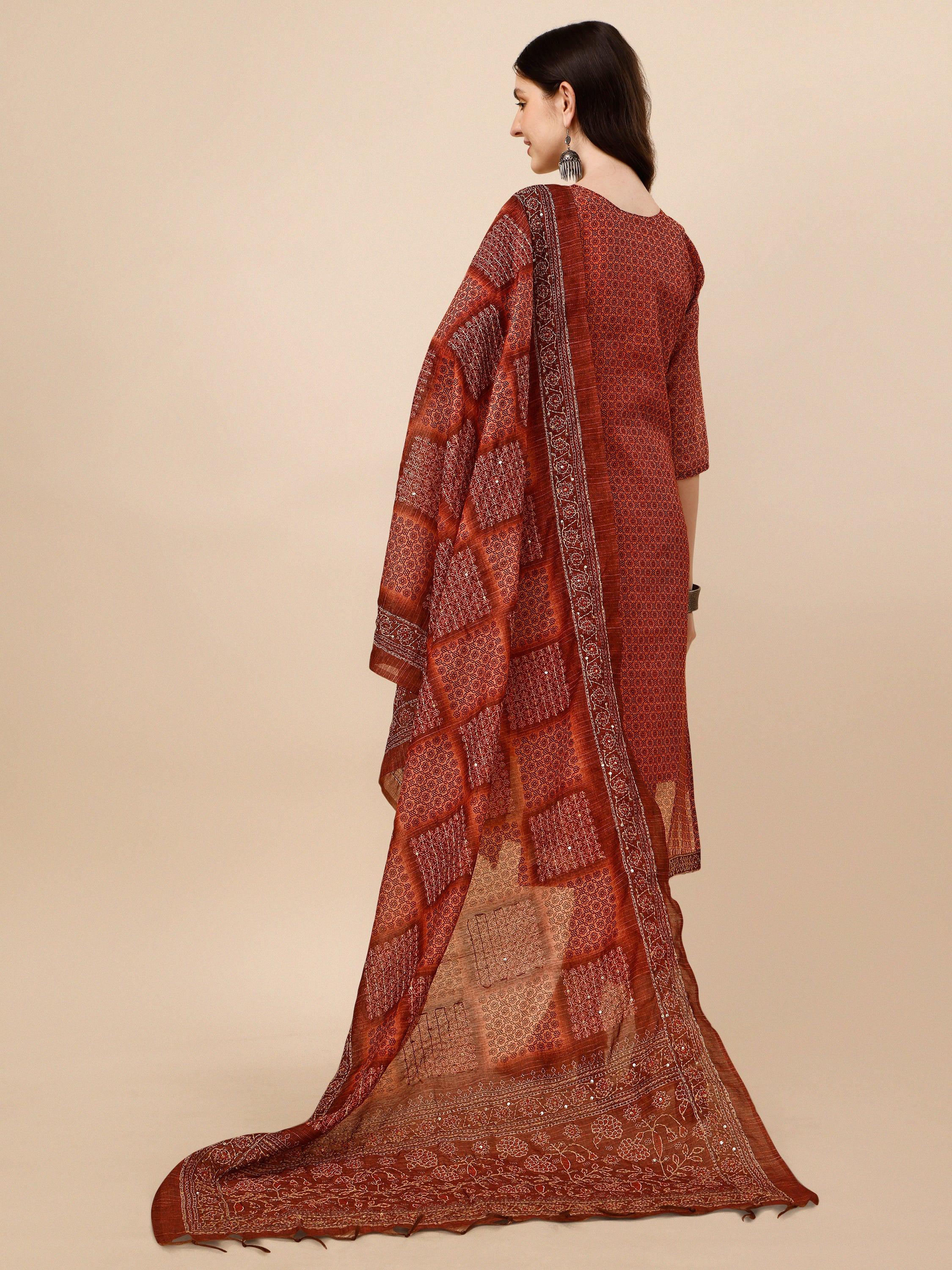Printed Kurta With Pant And Dupatta Set, Multicolor - Hiral Fashion | Grocsy