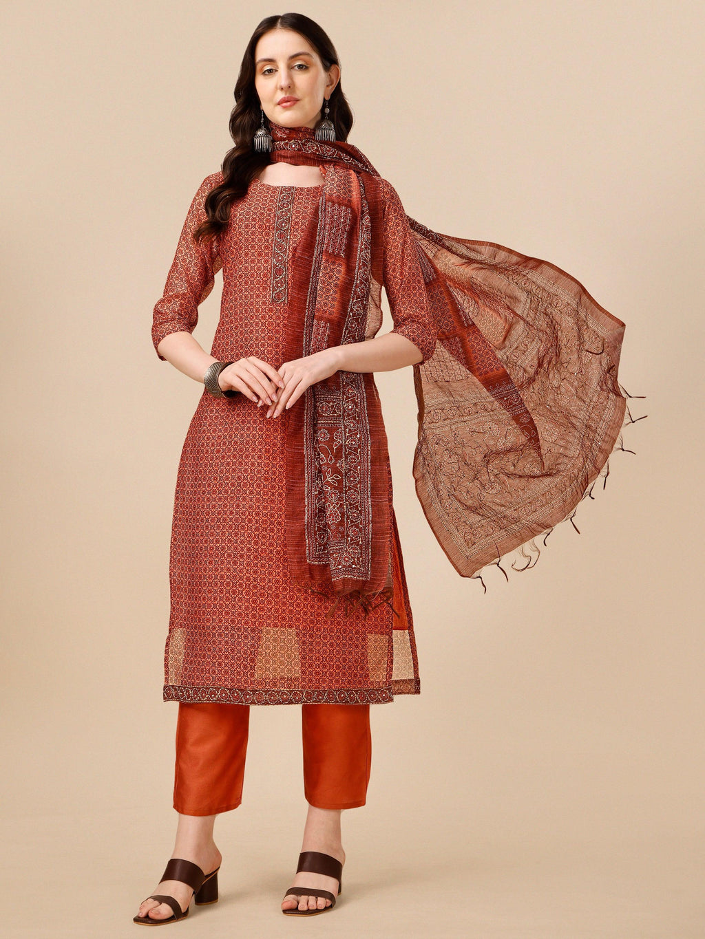 Printed Kurta With Pant And Dupatta Set, Multicolor - Hiral Fashion | Grocsy