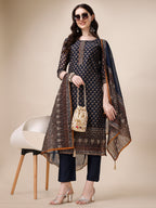 Printed Kurta With Pant And Dupatta Set, Multicolor - Hiral Fashion | Grocsy