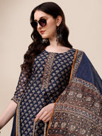 Printed Kurta With Pant And Dupatta Set, Multicolor - Hiral Fashion | Grocsy