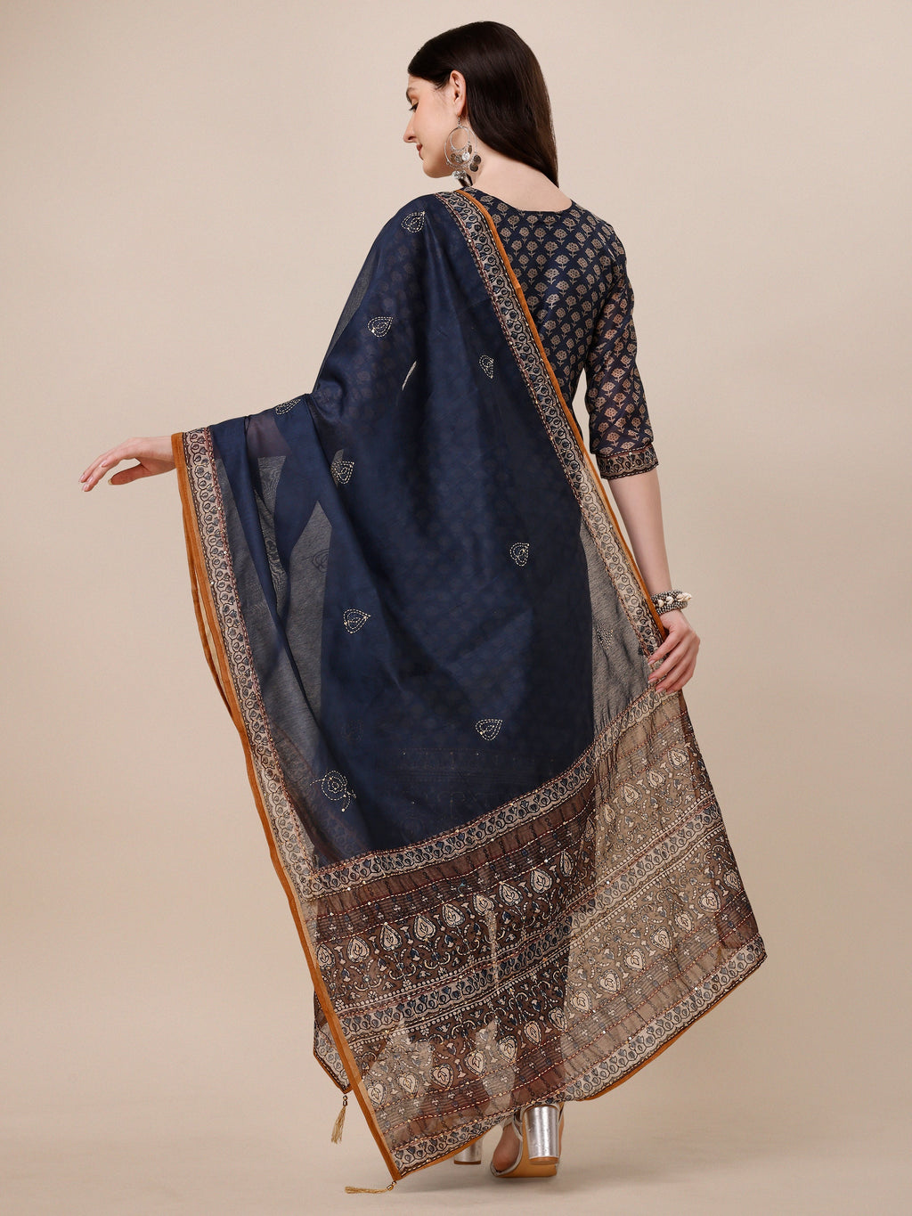Printed Kurta With Pant And Dupatta Set, Multicolor - Hiral Fashion | Grocsy