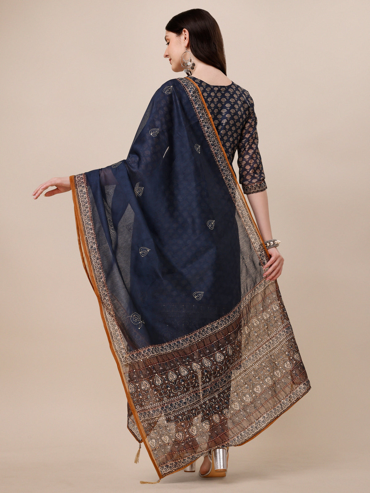 Printed Kurta With Pant And Dupatta Set, Multicolor - Hiral Fashion | Grocsy