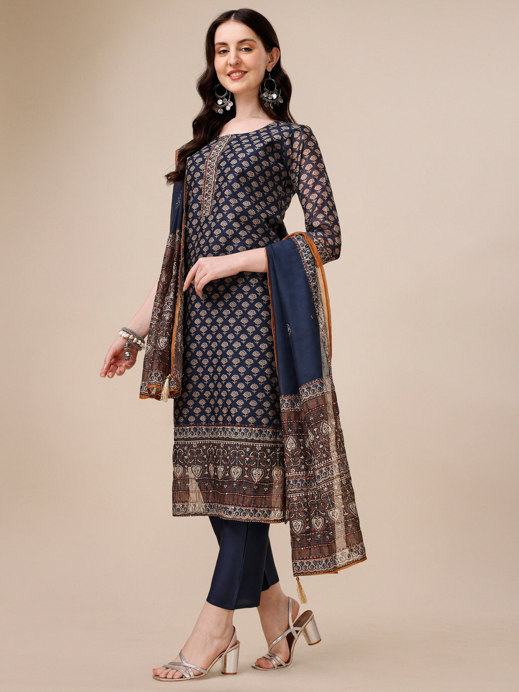 Printed Kurta With Pant And Dupatta Set, Multicolor - Hiral Fashion | Grocsy