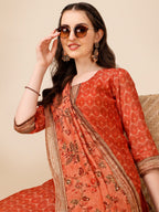 Floral Printed Kurta With Pant And Dupatta Set, Multicolor - Hiral Fashion | Grocsy