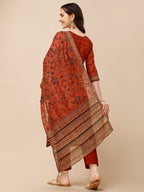 Floral Printed Kurta With Pant And Dupatta Set, Multicolor - Hiral Fashion | Grocsy