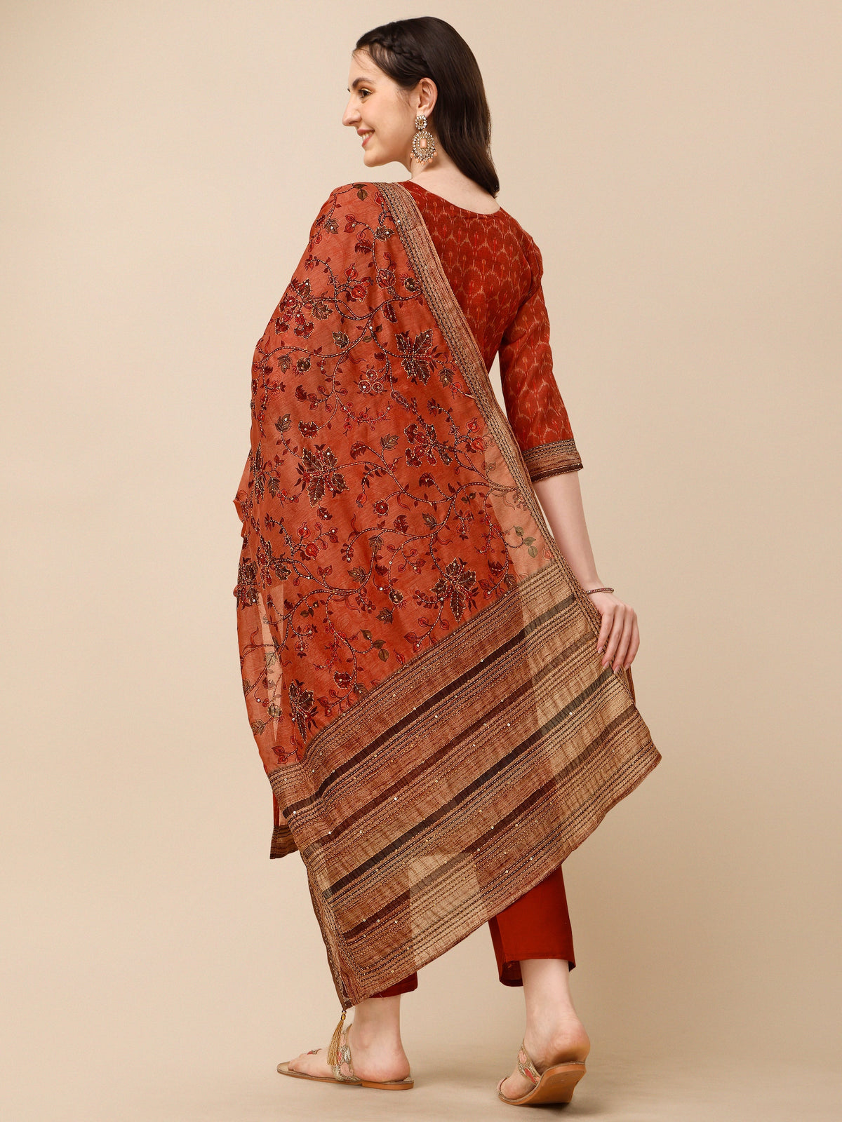 Floral Printed Kurta With Pant And Dupatta Set, Multicolor - Hiral Fashion | Grocsy