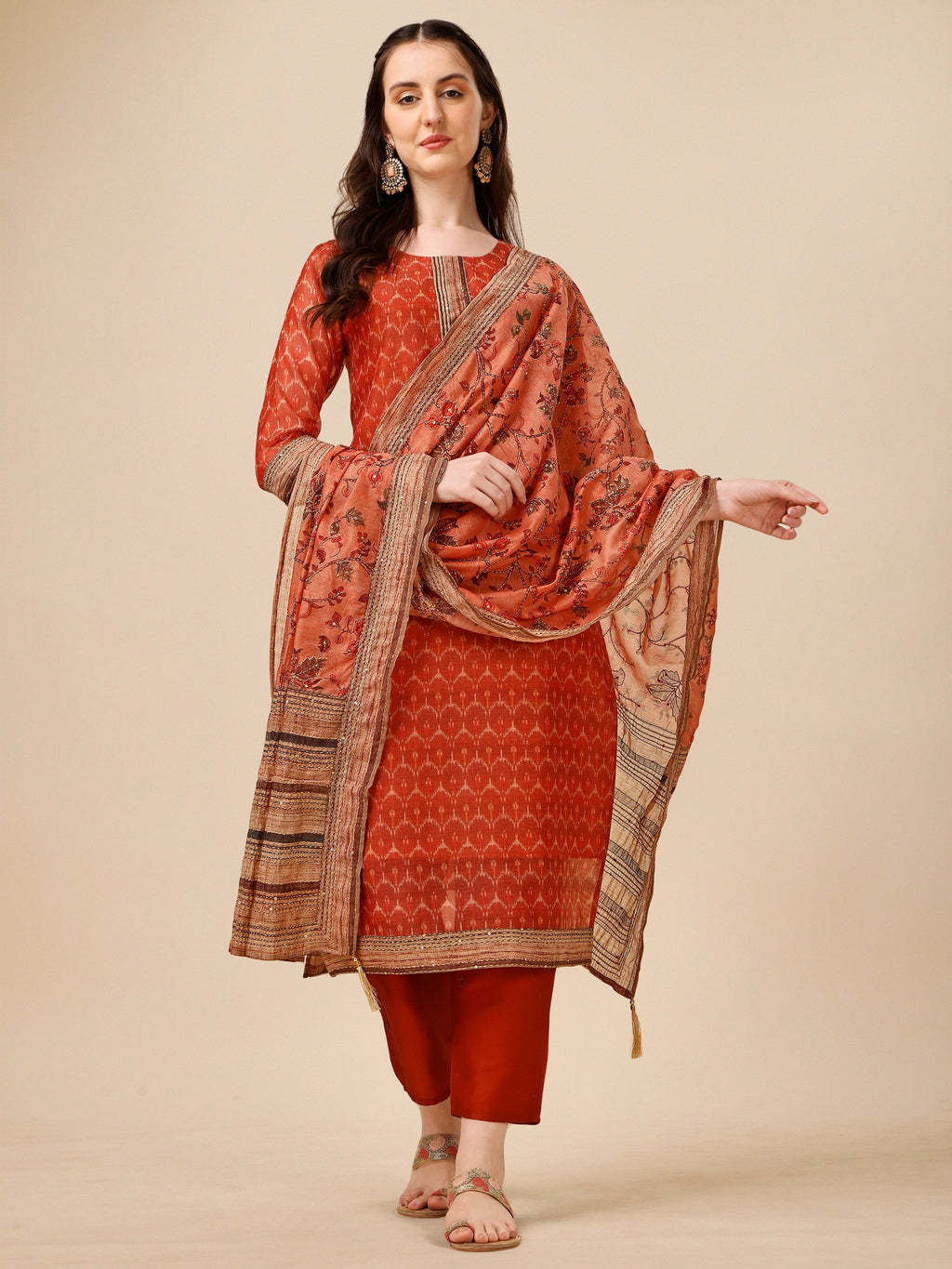 Floral Printed Kurta With Pant And Dupatta Set, Multicolor - Hiral Fashion | Grocsy