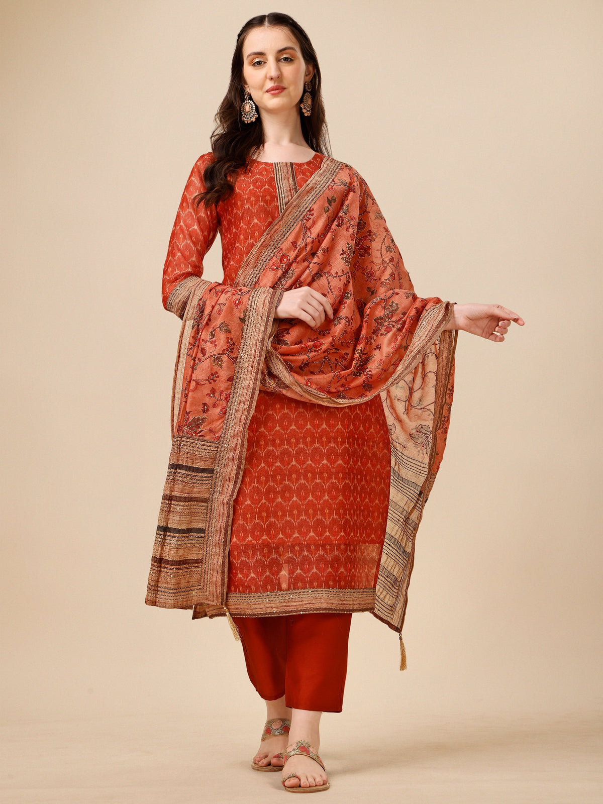 Floral Printed Kurta With Pant And Dupatta Set, Multicolor - Hiral Fashion | Grocsy