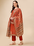 Floral Printed Kurta With Pant And Dupatta Set, Multicolor - Hiral Fashion | Grocsy