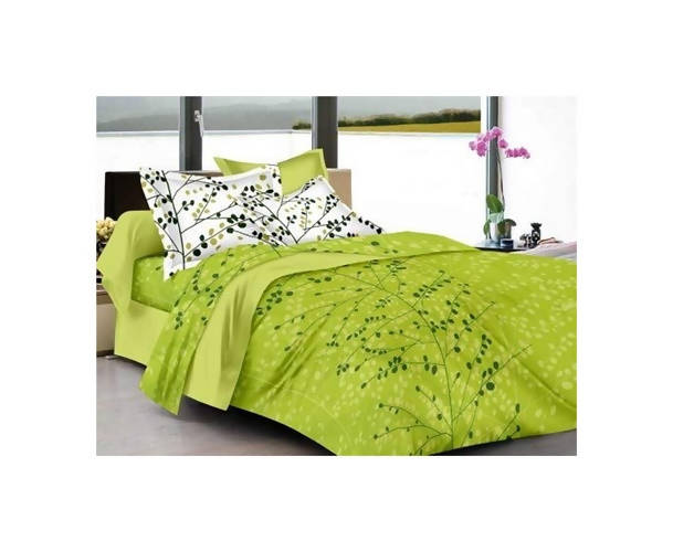 Vamika Printed Cotton Mehandi Color Bedsheet With Pillow Covers (LEOC_1_M) | Grocsy