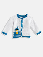 Chutput Kids Woollen Hand Knitted Full Sleeves Cardigan For Baby Boys - White | Grocsy