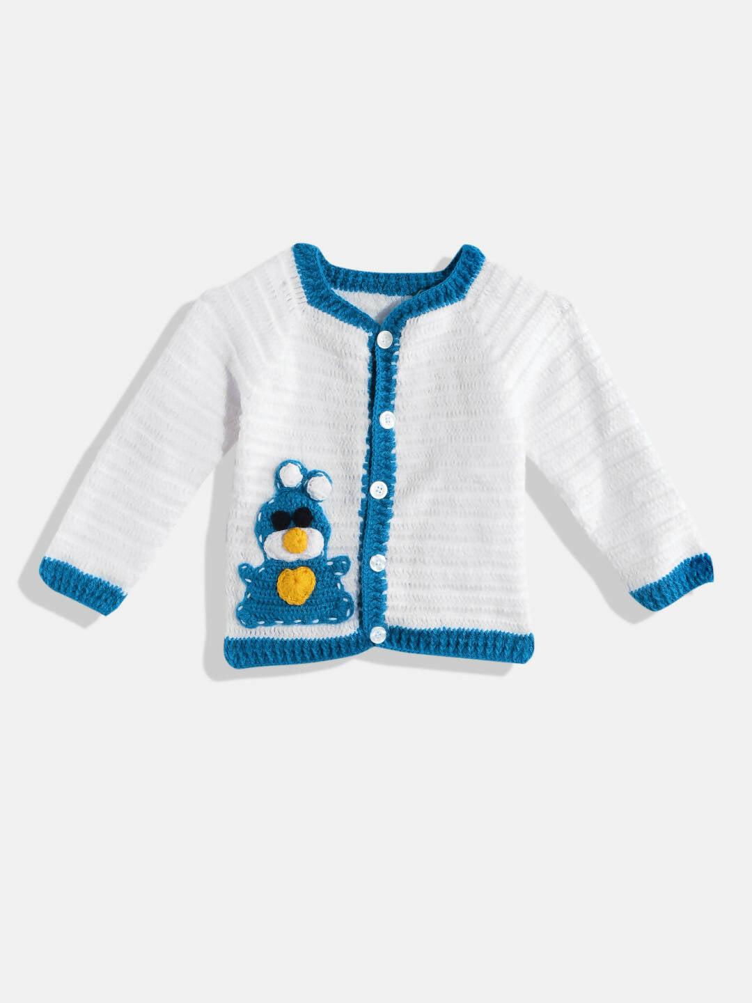Chutput Kids Woollen Hand Knitted Full Sleeves Cardigan For Baby Boys - White | Grocsy
