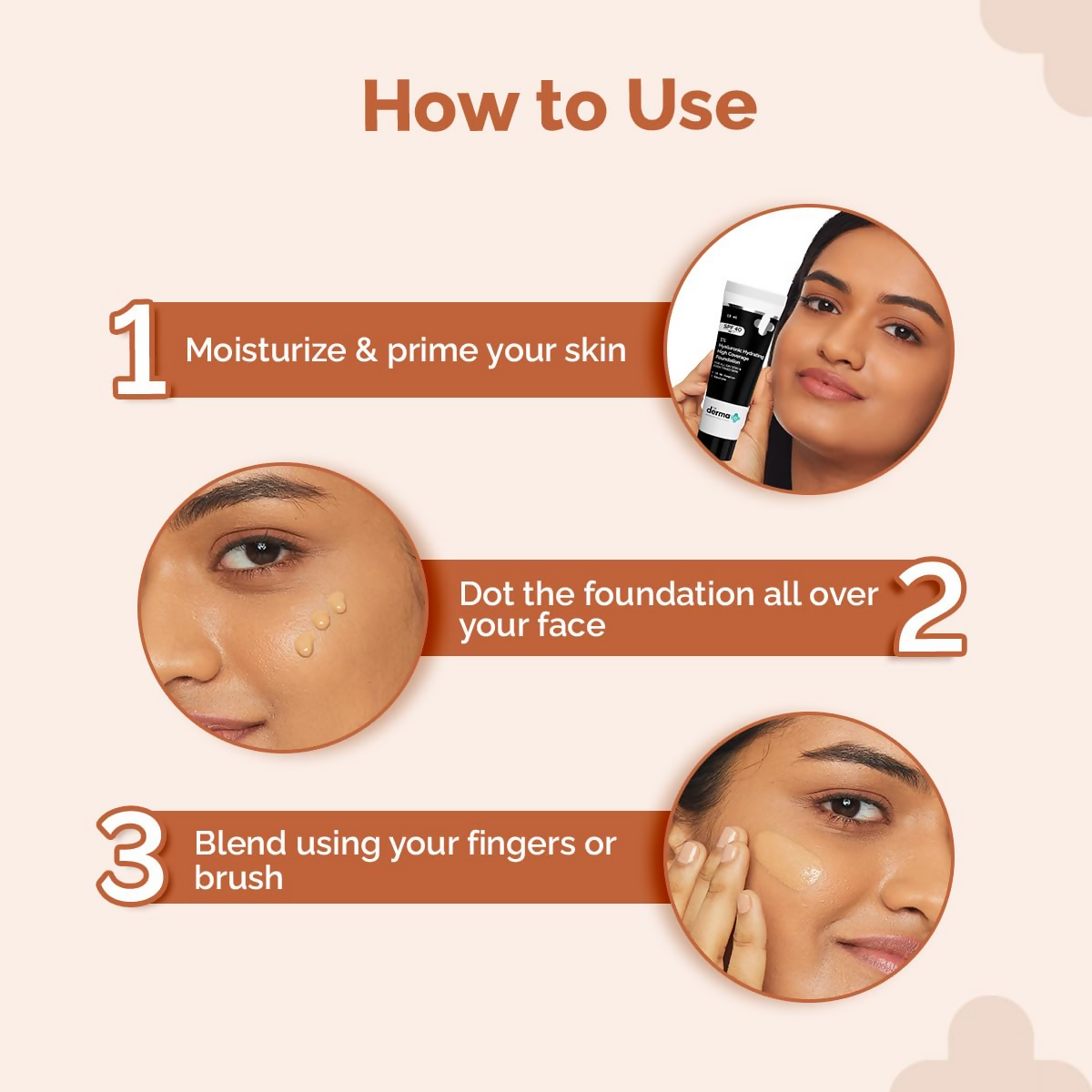The Derma Co 1% Hyaluronic Hydrating High Coverage Foundation With SPF 40 PA+++ - 05 Peach | Grocsy