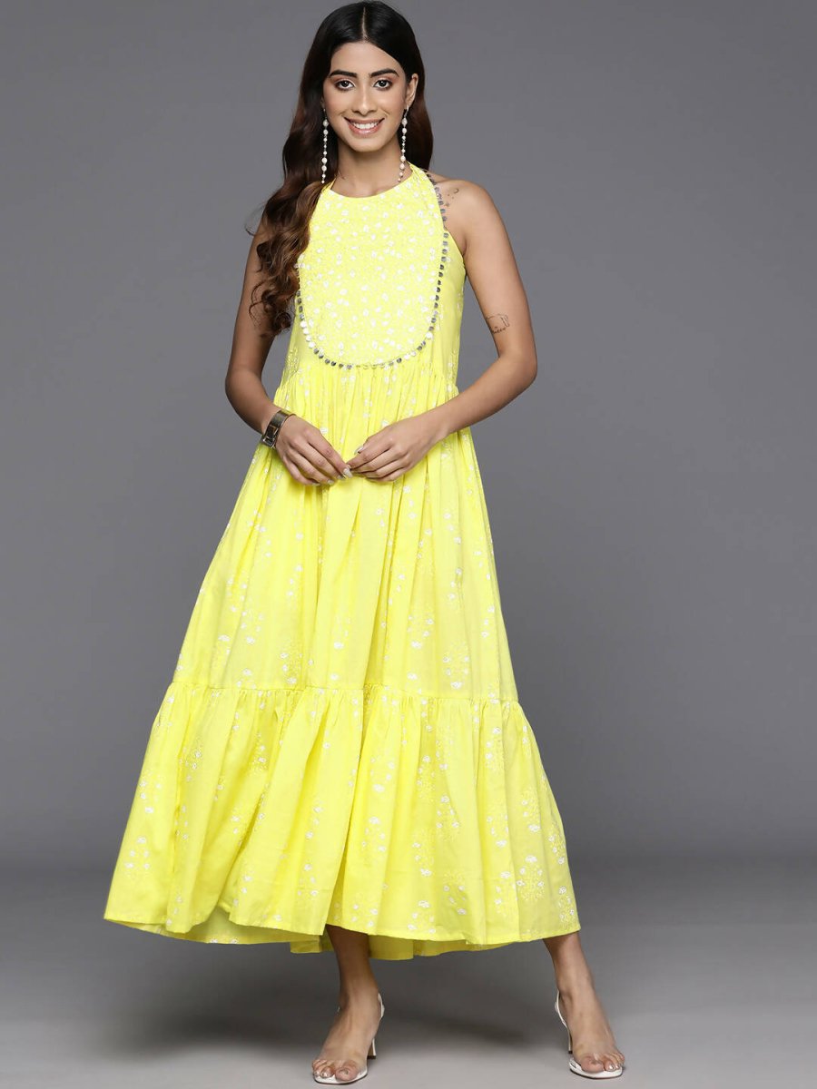 Ahalyaa Women's Traditional wear Dress - Yellow | Grocsy