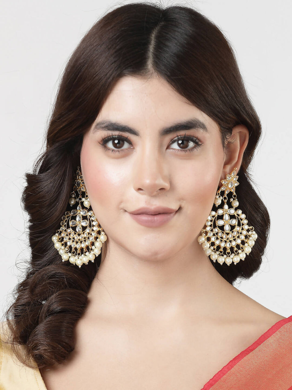 NVR Women's Gold-Polished Kundan Chandbali Earrings | Grocsy