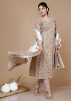 Miravan Women's Brown Floral Printed Gotta Patti Kurta With Palazzo And Dupatta Set | Grocsy