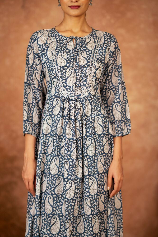 Joban Fashion Blue Floral Hand Block Printed Cotton Kurta Pant Set | Grocsy