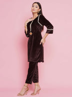 Joban Fashion Brown Mirrior Work Velvet Coord Set | Grocsy