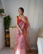 Vamsee Peach Organza Saree | Grocsy