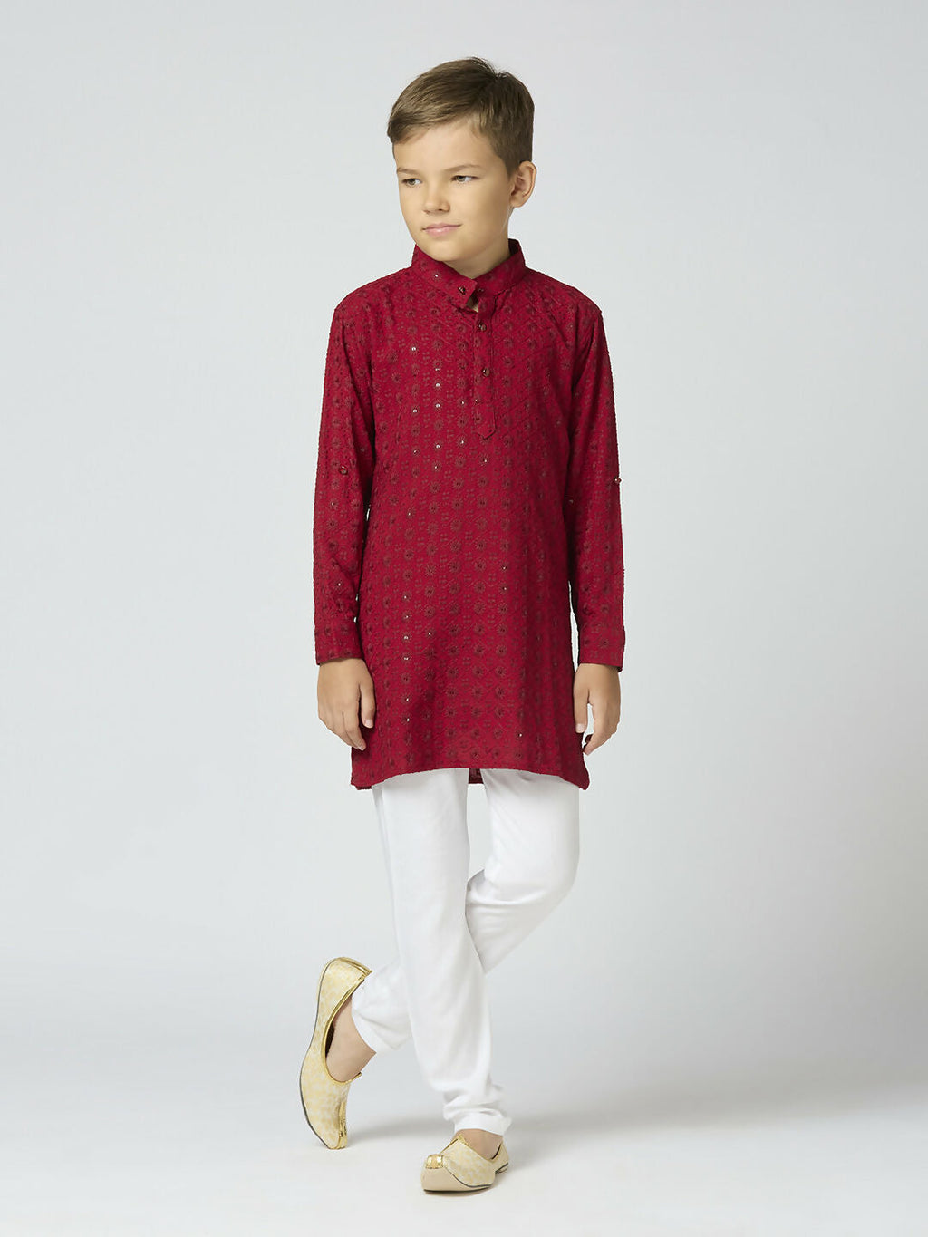 Joban Fashion Kids Island Full Sleeves Cotton Kurta and Pyjama Set with Sequin work - Maroon | Grocsy