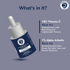Dermistry 10% Vitamin C 1% Alpha Arbutin Dull Skin Brightening Lightening Fairness Glow Face Serum | Grocsy